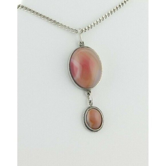 Sterling Silver Apricot Agate Necklace 18.5 inch chain Large Bold - Picture 5 of 8